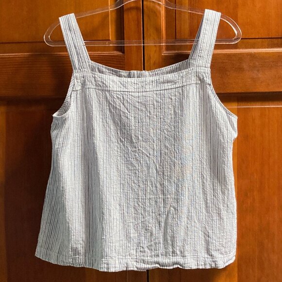 Liz Claiborne button down sleeveless tank top - pinstripe white and blue Size L - Picture 2 of 8